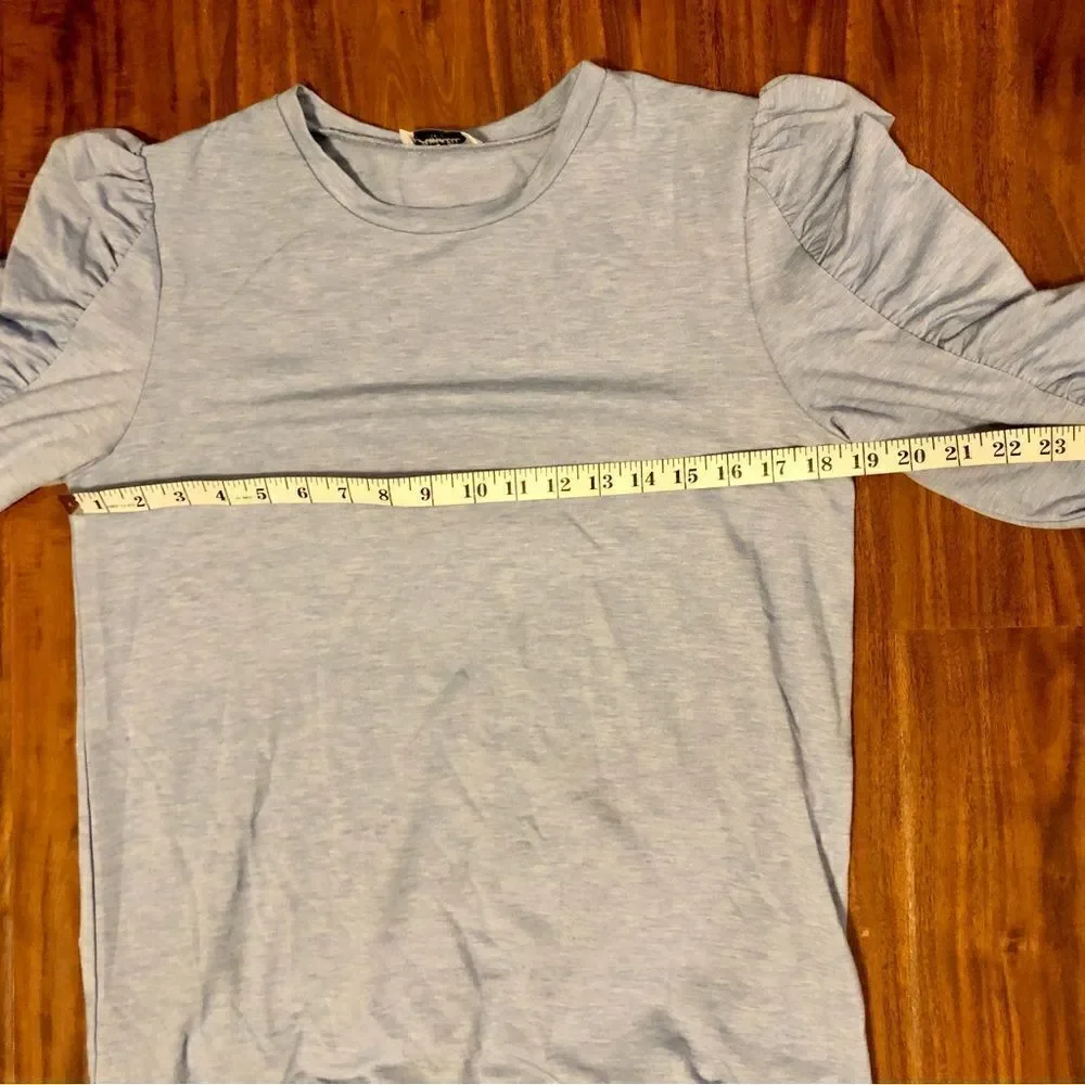 Ruched, Ruffle Long Sleeve Top, Light Blue Size Small - Picture 6 of 10